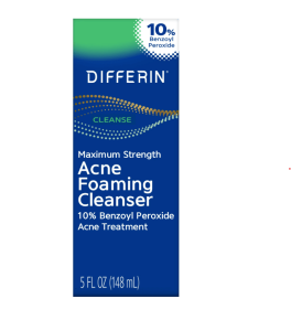 Differin Maximum Strength Acne Foaming Cleanser Face and Body Wash with 10% Benzoyl Peroxide, Fast-Acting Acne Treatment, 5 oz
