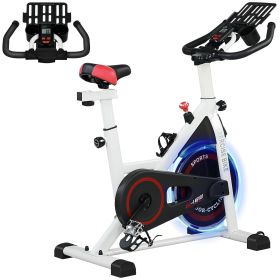 Adjustable Upright Stationary Exercise Bike w/ LCD Display, Indoor Cycling Bike for Home w/ Adjustable Resistance, White